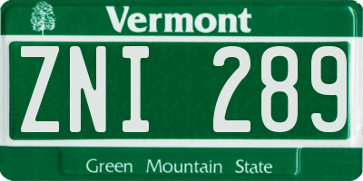 VT license plate ZNI289