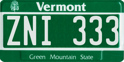 VT license plate ZNI333