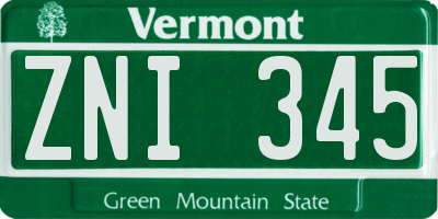 VT license plate ZNI345