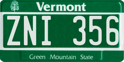VT license plate ZNI356