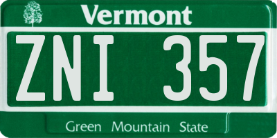 VT license plate ZNI357