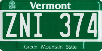 VT license plate ZNI374