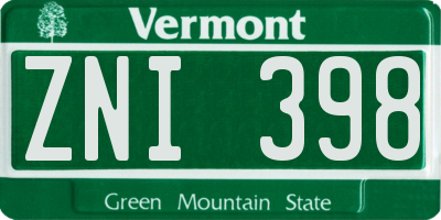 VT license plate ZNI398