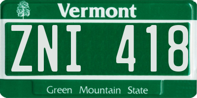 VT license plate ZNI418