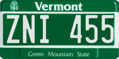 VT license plate ZNI455
