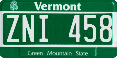 VT license plate ZNI458