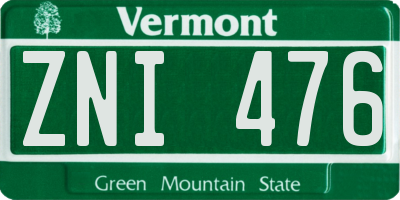 VT license plate ZNI476