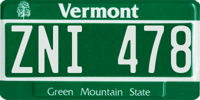 VT license plate ZNI478