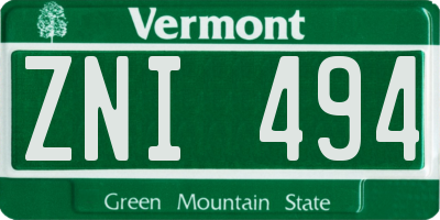 VT license plate ZNI494