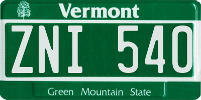 VT license plate ZNI540