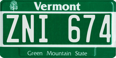 VT license plate ZNI674