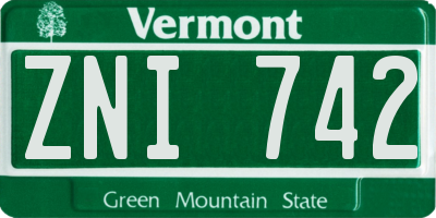 VT license plate ZNI742