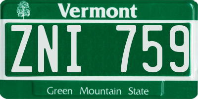 VT license plate ZNI759