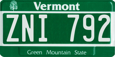 VT license plate ZNI792