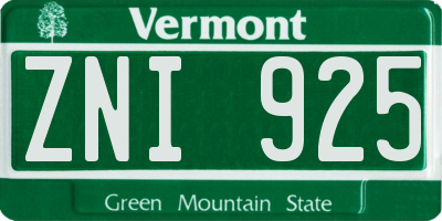 VT license plate ZNI925