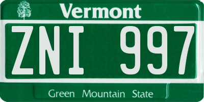 VT license plate ZNI997