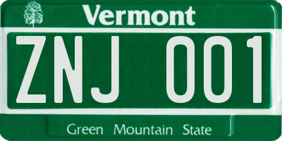 VT license plate ZNJ001