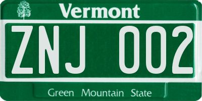 VT license plate ZNJ002