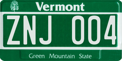 VT license plate ZNJ004