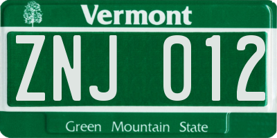 VT license plate ZNJ012