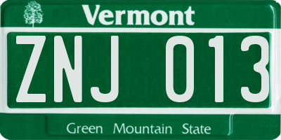 VT license plate ZNJ013