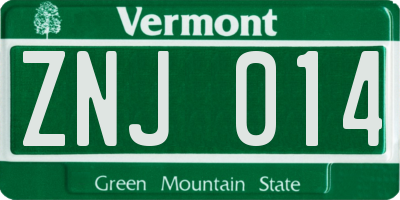 VT license plate ZNJ014