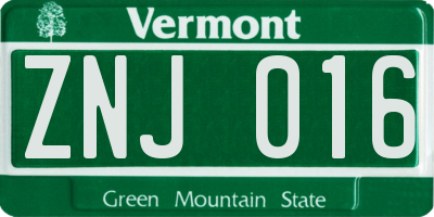 VT license plate ZNJ016