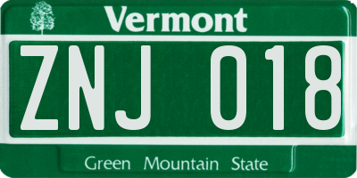 VT license plate ZNJ018