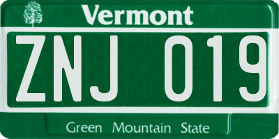 VT license plate ZNJ019