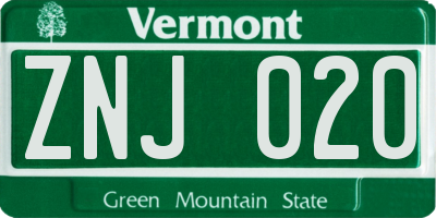 VT license plate ZNJ020
