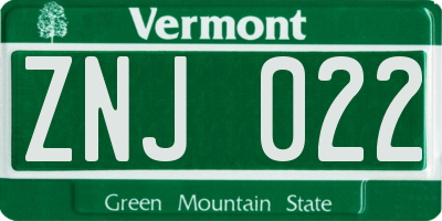 VT license plate ZNJ022