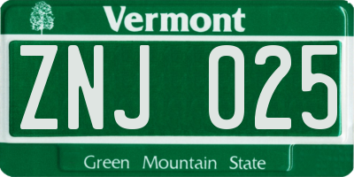 VT license plate ZNJ025