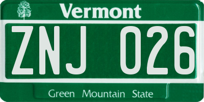 VT license plate ZNJ026