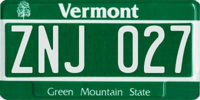VT license plate ZNJ027