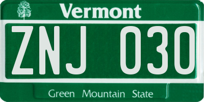 VT license plate ZNJ030