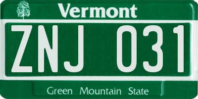 VT license plate ZNJ031