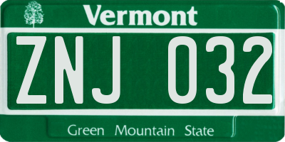 VT license plate ZNJ032