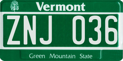 VT license plate ZNJ036
