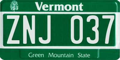 VT license plate ZNJ037