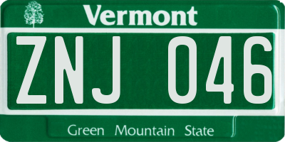 VT license plate ZNJ046
