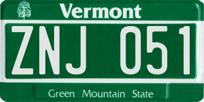 VT license plate ZNJ051