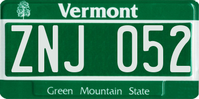 VT license plate ZNJ052