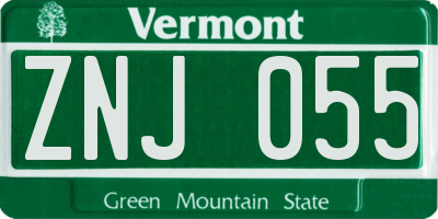 VT license plate ZNJ055
