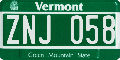 VT license plate ZNJ058