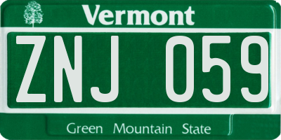 VT license plate ZNJ059