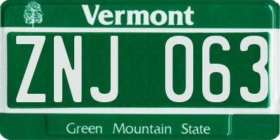 VT license plate ZNJ063