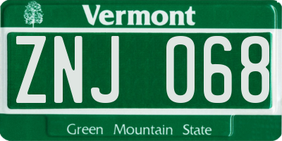 VT license plate ZNJ068