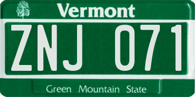 VT license plate ZNJ071