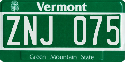 VT license plate ZNJ075