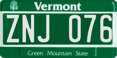 VT license plate ZNJ076